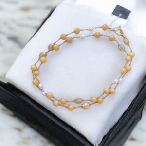Yellow Beaded Double-Strand Necklace with Gold Accents
